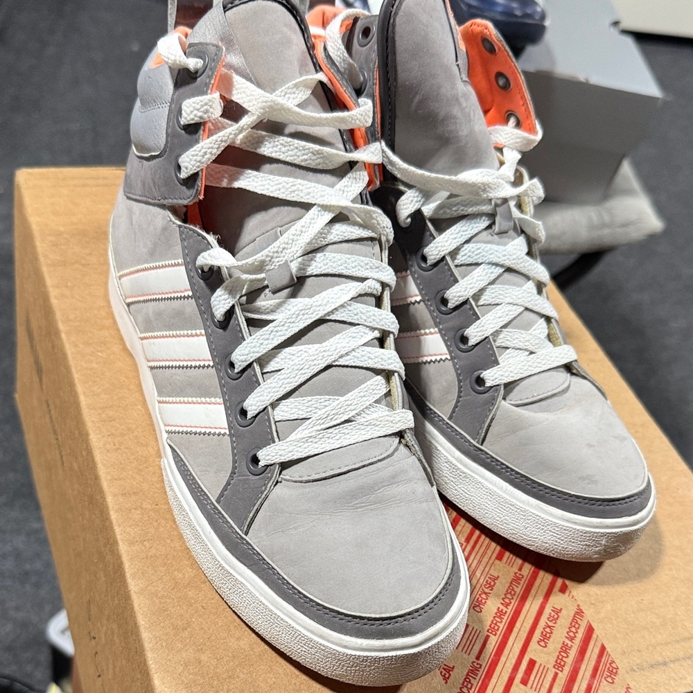 Gray and Orange High-Top Sneakers - Picture 1 of 5